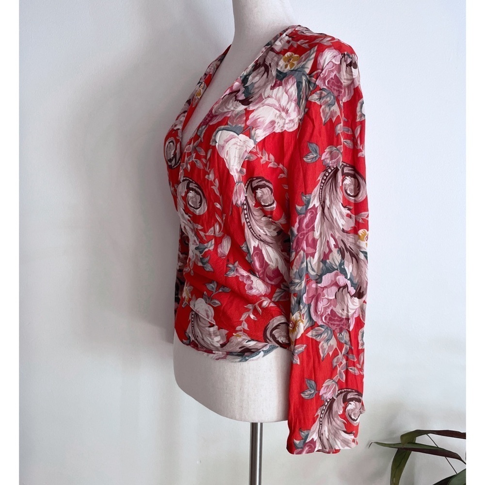 ROLLA’S Orange Delilah Rococo Roses Wrap Cropped Blouse M - Picture 5 of 10